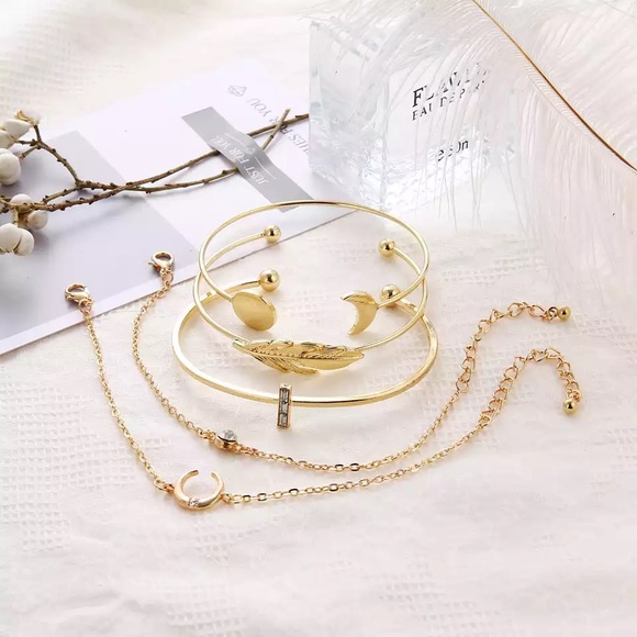 5 Pcs Feather Moon Crystal Gem Bracelet Set - Picture 6 of 15